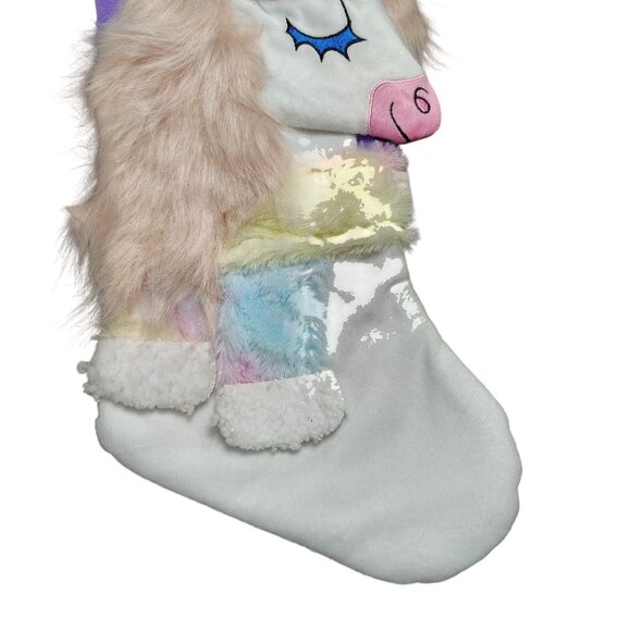 Holiday Time 20 inch 3D Unicorn Purple Plush Christmas Stocking - Picture 4 of 4